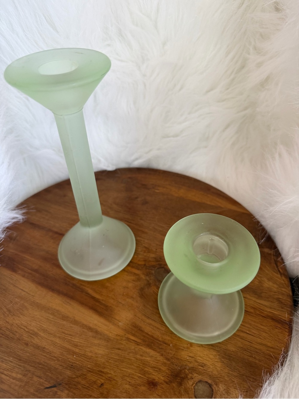 Frosted Green Glass Candlestick Set - Home Accents